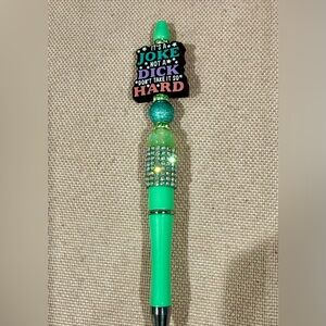 Green Bejeweled Novelty Pen handmade funny gift refillable ink